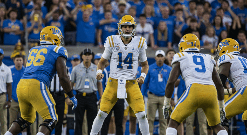 QB Nico Iamaleava struggling during his UCLA debut, showcasing determination and frustration